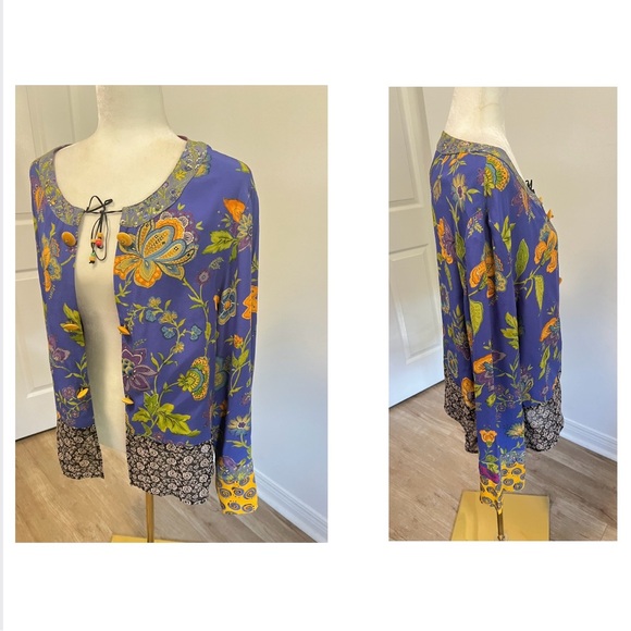 Vintage-cardigan/open jacket w/trendy floral, geo & paisley patched multi print - Picture 16 of 16